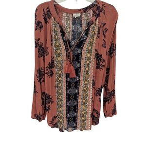 Bohemian Floral Blouse - Rust and Navy Blue